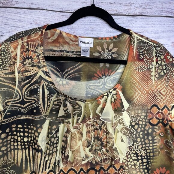 Chico's Top Size XL (16) Rhinestones Ruffles Fall Floral Fairy BOHO Whimsical - Picture 4 of 13